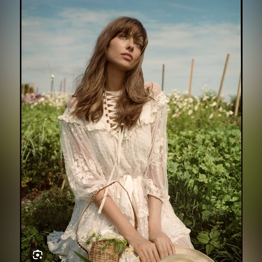 SOLD - Spell & the Gypsy - EUC Sz L - lace up tunic/dress in cream